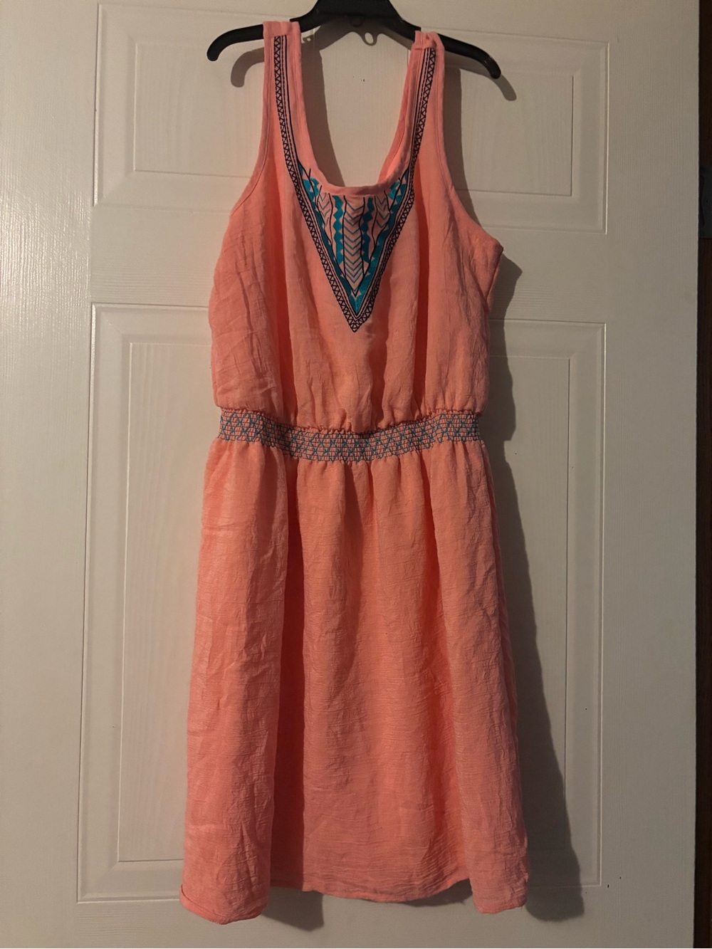 Maurices Coral Pink Embroidered Waist Sundress